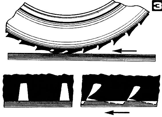 Рис. 3. Чем крупнее грунтозацепы и мягче резина, тем неравномернее их износ.